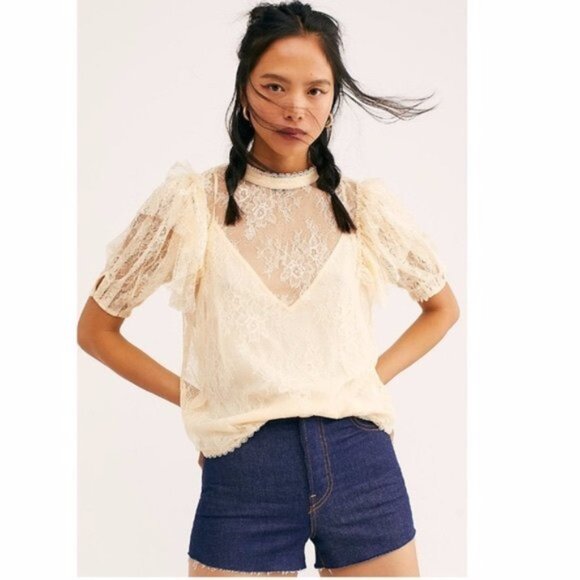 Free People Tops - Free People Secret Admirer Mock Neck  Cream Lace Top. Size S.